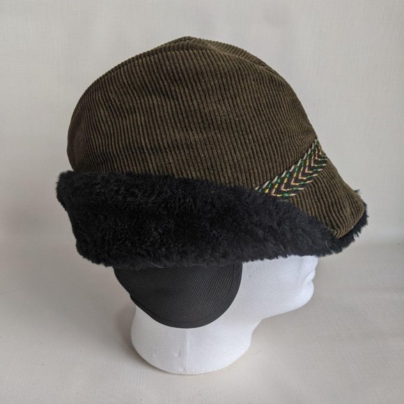 Corduroy & Faux Fur Winter Hat/Cap Head Hugger - Picture 3 of 11